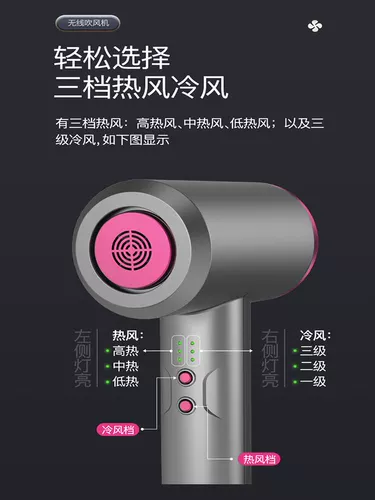 Беспроводная фен, заряжая портативную горячую и холодную скорость, уход за волосами, уход за волосами для общежития не вставлен.