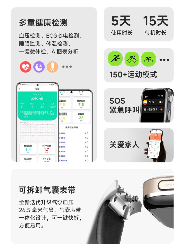 Kpep2025 New Air Pump Blood Pressure Smart Bracelet Blood Sugar Blood Lipid Uric Acid Heart Rate Blood Oxygen Watch Health Monitor