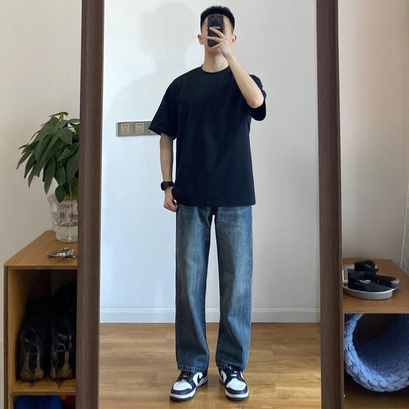 American-Style Washed Vibe High Street Retro Blue Jeans for Men, Suitable for Commuting, Vintage Trendy Versatile Casual Straight-Leg Pants
