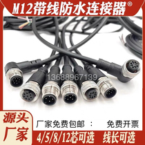 M12 aviation plug waterproof connector 4-core 5-core 8-core 12-core sensor connection harness male and female butt gold-plated