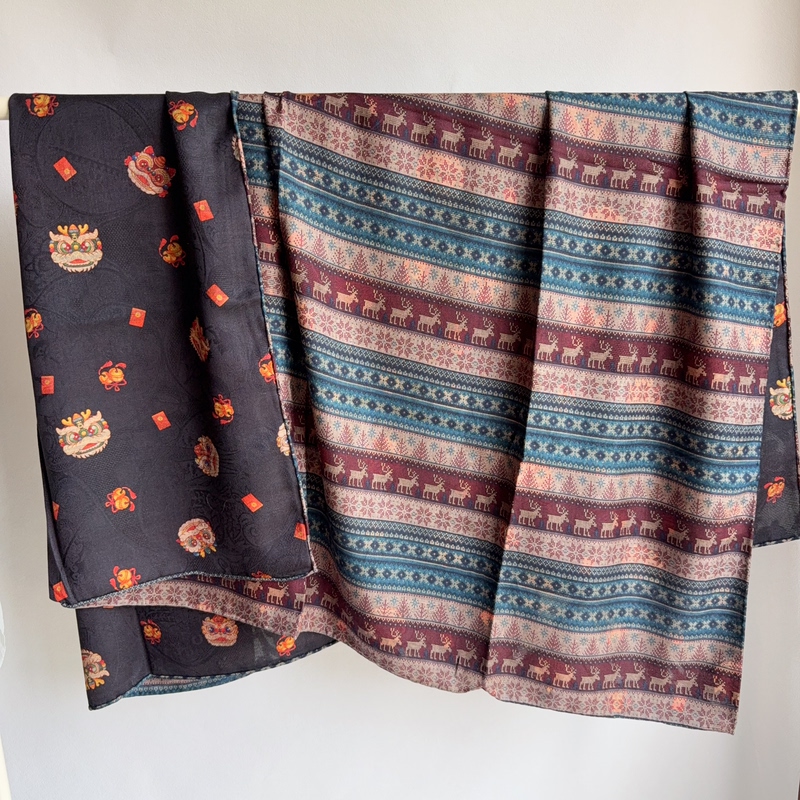 【Elk】Double-Sided Jacquard Silk Cashmere Scarf with Contrasting Colors, 135cm Velvet Square Scarf, Warm Scarf