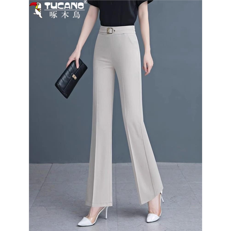 Woodpecker 2026 New Thin Flared Women's Pants High-Waisted Drapey Bell-Bottom Pants Ice Silk Cotton Linen Casual Comfortable Dress Pants