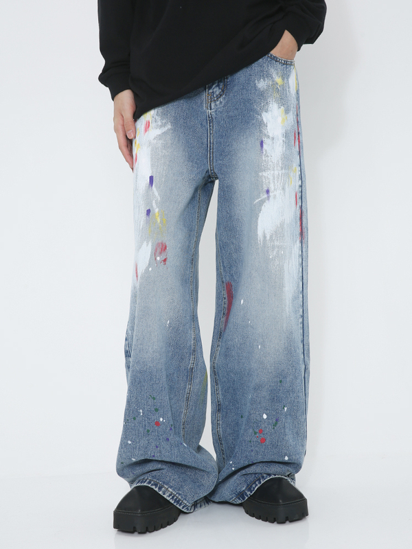 Voguo Relay Korean Style Niche Design Graffiti Loose Straight Mid-Waist Trendy Brand Jeans Unisex Voguo Relay Korean Style Niche Design Graffiti Loose Straight Mid-Waist Trendy Brand Jeans Unisex