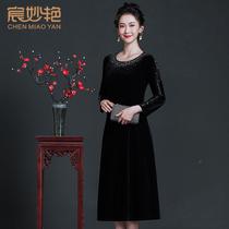 Manufacturers 204 spring and autumn new style mothers clothing gold velvet dress middle-aged and elderly 2 womens clothing medium-length large skirt on behalf of mothers hair