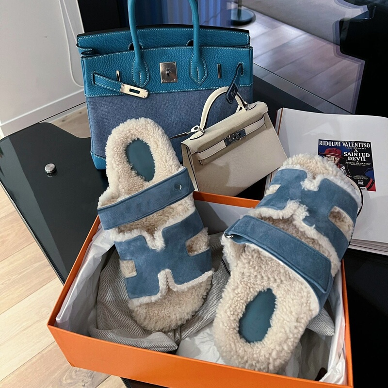 [Official Genuine] H-Type Erjiu Furry Slippers for Women 2026 New Genuine Leather Thick-Soled Sheepskin Slippers for Outdoor Wear