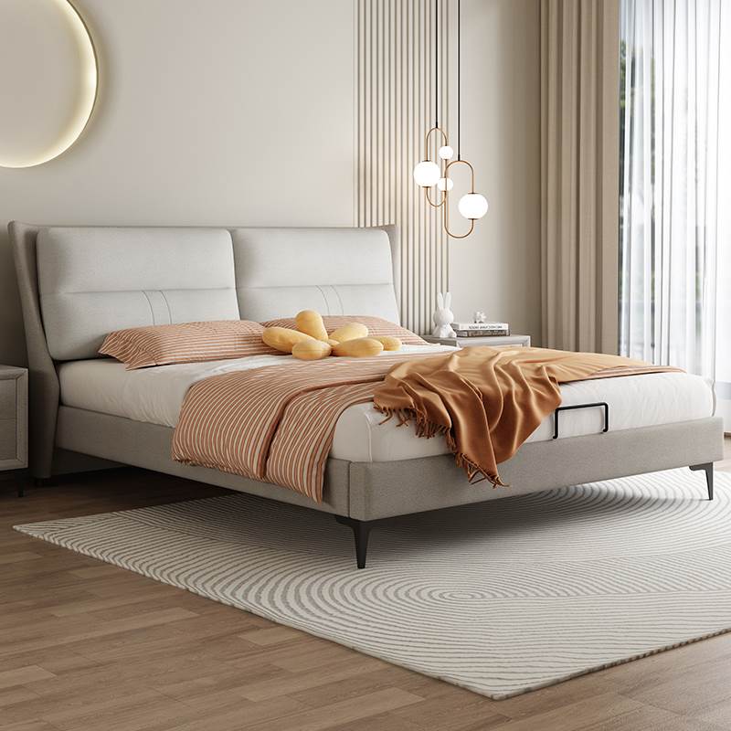 Happy door leather bed light and luxurious modern minimalist master bedroom with technical cloth double storage large bed soft bag bedroom furniture-Taobao