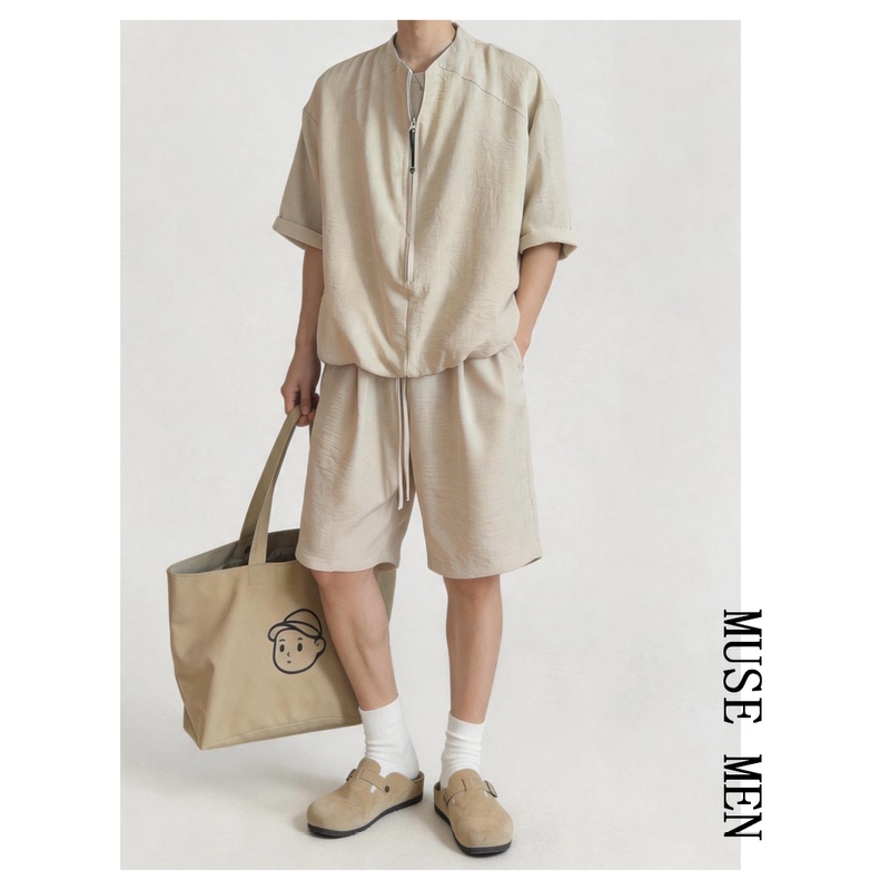 Men's Old Money Style Outfit, Men's Clothing with a Light Luxury and High-End Feel, Summer Style Fake Two-Piece Set, Lightweight Casual Fashion Set