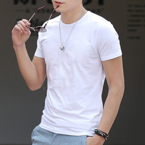 Mens t-shirt short-sleeved summer solid color casual breathable round neck clothes black and white bottoming shirt t-shirt simple mens clothing