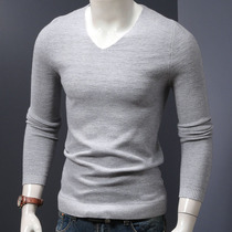 Autumn and winter sweater male V collar needlework Mens clothing pure color Inner hitch bottom sweatshirt with long sleeve blouses for mens clothing