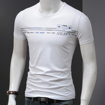2021 summer new short sleeve mens T-shirt round neck slim slim Korean version simple print mens summer fashion half sleeve t-shirt