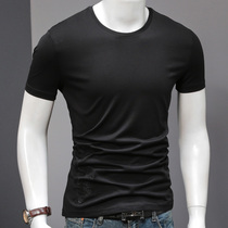 Cotton mens T-shirt short sleeve summer new mens round neck half sleeve body shirt tide embroidery embroidery pattern cotton T-shirt