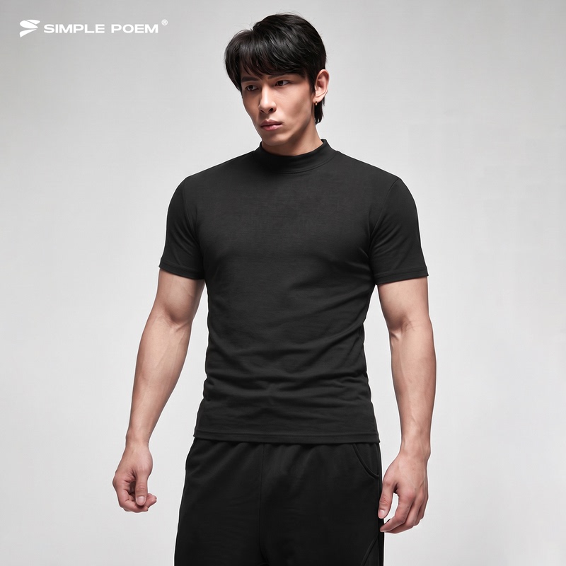 Men's Solid Color Short-Sleeve Slim-Fit Sports Fitness Quick-Dry Cool Top Half-High Collar Round Neck Solona Outerwear T-Shirt Men's Solid Color Short-Sleeve Slim-Fit Sports Fitness Quick-Dry Cool Top Half-High Collar Round Neck Solona Outerwear T-Shirt