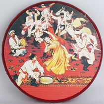 Time sheng Xinjiang Handdrum Handmade ethnic musical instruments Painted Hand Drum Solid Wood Buffalo Leather Drum Xinjiang local shipping C 30c