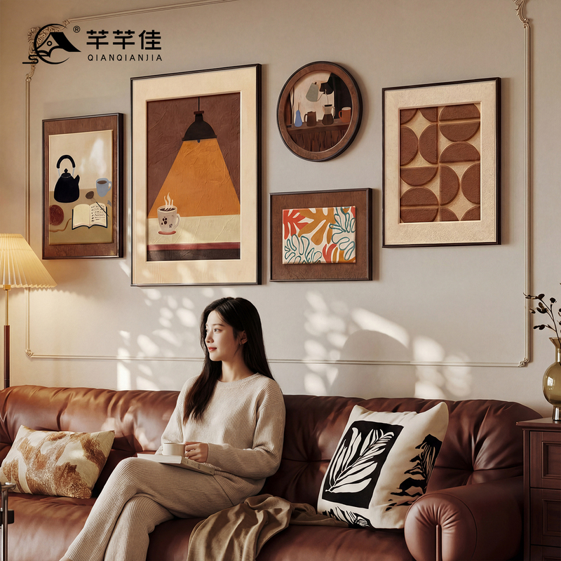 Niche Art Living Room Large White Wall Decorative Painting French Retro Sofa Background Wall Hanging Painting Antique Style Combination Mural