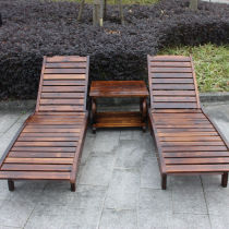 Outdoor swimming pool lounge chair lunch nap bed antiseptic wood balcony leisure back sofa carbonized wood deck chair beach chair