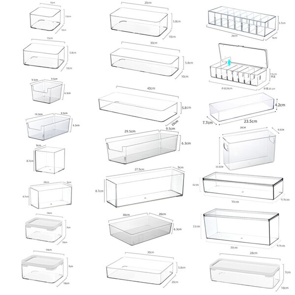 Desktop Storage Box Kitchen Drawer Built-in Partitioned and Transparent Acrylic Narrow Bench Cosmetics Station Rectangular Box