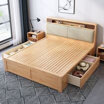 Spot simple Nordic solid wood bed Japanese style color matching double soft bed 1 8m bedroom suite furniture 614