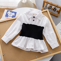 Girl Casual Shirt 2023 Spring Autumn Dress New Korean Version Female Baby Bunches Waist Long Sleeve Dress Swarm Shirt