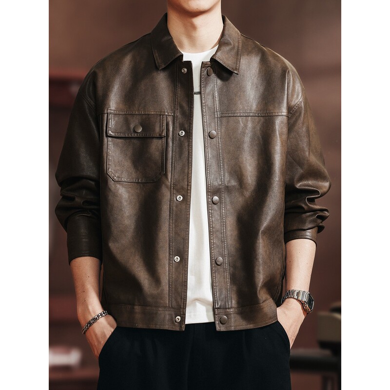 Italian Light Luxury Outdoor Fashion Genuine Leather Jacket 2026 Spring Casual Shirt-Style Leather Jacket Retro Men's Jacket