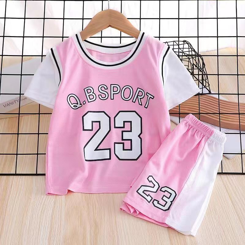 Children's New Summer Sports Suit, Short-Sleeved Shorts, Quick-Drying Clothes, Boys and Girls Student Training Clothes, Breathable Basketball Clothes