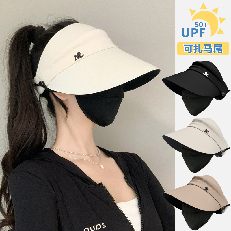 2025年新作の黒のプラスチック製サンハット。女性用日焼け止めとUVカットの夏用。高いポニーテールを結ぶことができます。空のシルクハットサンハット。