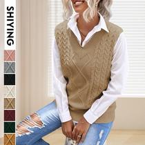 Shiying European and American knitted vest womens simple style 2023 autumn and winter new knitted wool pattern pullover sweater