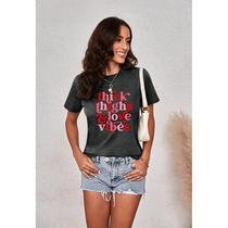 Cross-border independent station European and American popular round neck short-sleeved T-shirts for women pure cotton Valentines Day English printed ready-made tops