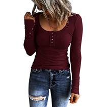 2022 Amazon wish autumn new European and American cross-border womens button-up vest color V-neck long-sleeved T-shirt top