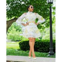 2021 Trendy New Spot White High Waist Short Skirt Printed National Style Retro Skirt Suit Womens Dress