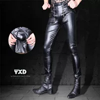 Men's Leather Pants Man Double Zipper Open Crotch Biker Leat