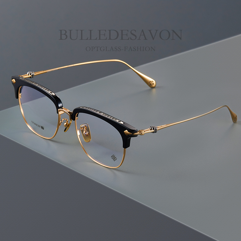 Rouxin Pure Titanium Myopia Glasses Frame, Retro Style for Men and Women, Business Half-Rim Frame, Suitable for Large Faces, Non-Prescription, Can Be Customized with Prescription Lenses, Trendy