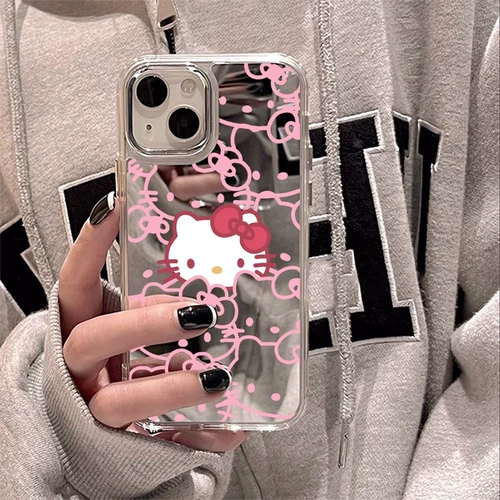 Hello Kitty, apple, милый совместимый iPhone 15/14, мультяшный чехол для телефона, зеркальный эффект, 14promax, iphone, защита при падении, 8plus