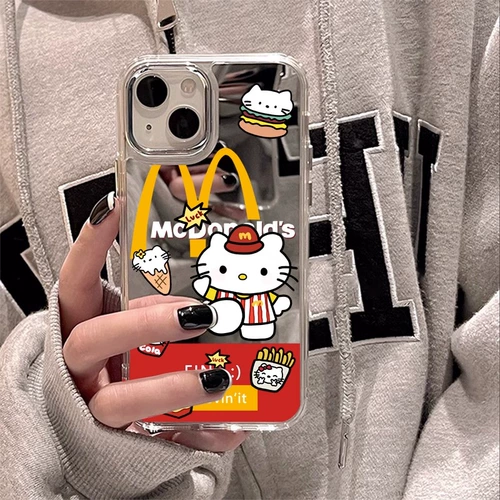 Hello Kitty, apple, милый совместимый iPhone 15/14, мультяшный чехол для телефона, зеркальный эффект, 14promax, iphone, защита при падении, 8plus