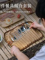 Camping Cuisine Suit Bag Man With Cutlery Suit Cashier Bag Stainless Steel Spoon Chopsticks Fork Over Waxed Canvas