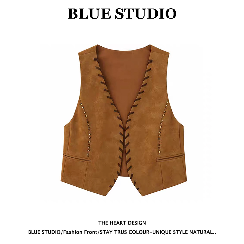 Exotic Retro Brown Suede Vest for Women, Spring and Autumn Outerwear, V-Neck Cardigan, Heavy-Duty Layered Sleeveless Vest Exotic Retro Brown Suede Vest for Women, Spring and Autumn Outerwear, V-Neck Cardigan, Heavy-Duty Layered Sleeveless Vest
