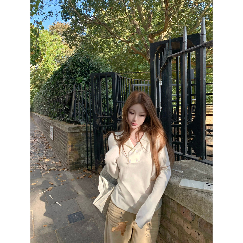 Suuuicee High-Quality Knit Pullover with Large Collar and Seamless Edges, Casual Loose-Fit Versatile Knit Top Suuuicee High-Quality Knit Pullover with Large Collar and Seamless Edges, Casual Loose-Fit Versatile Knit Top