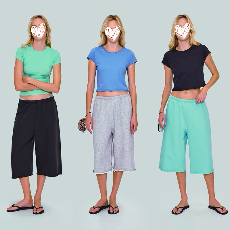 American-Style Cool Dopamine Natural Curling Edge Sports Shorts for Men and Women, Elastic Waist, Casual Loose Wide-Leg Sweatpants