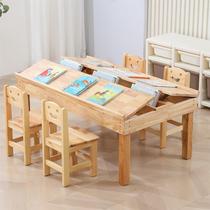 Childrens solid wood inclined reading table kindergarten painting desk and chair combination set library art reading direct sale