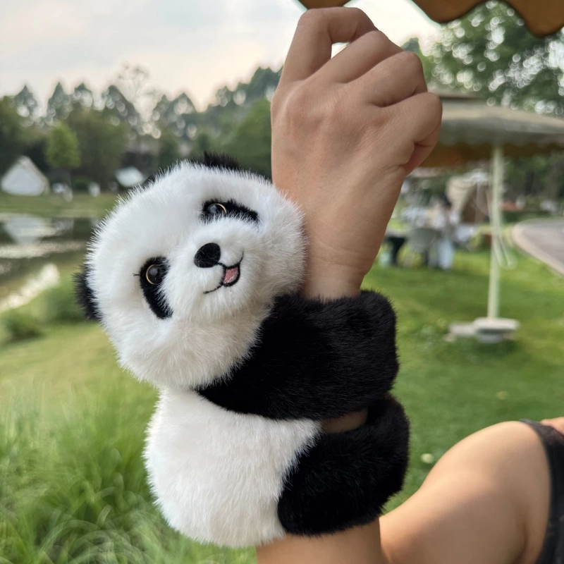 Simulated Panda Slap Bracelet Doll in Black, White, and Brown, Red Panda Gift, Riding a Motorcycle, Electric Scooter, and Hanging from a Curtain