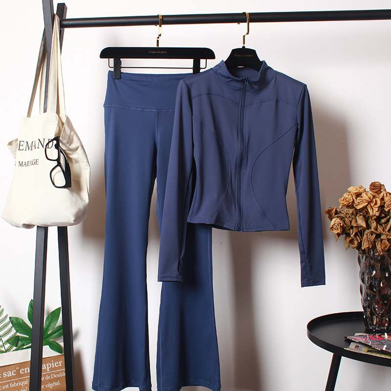 Yoga Clothing Set for Women in Autumn and Winter, Long-Sleeved Elastic Quick-Drying Bell-Bottom Pants, Running Training, Slimming Fitness Jacket Yoga Clothing Set for Women in Autumn and Winter, Long-Sleeved Elastic Quick-Drying Bell-Bottom Pants, Running Training, Slimming Fitness Jacket