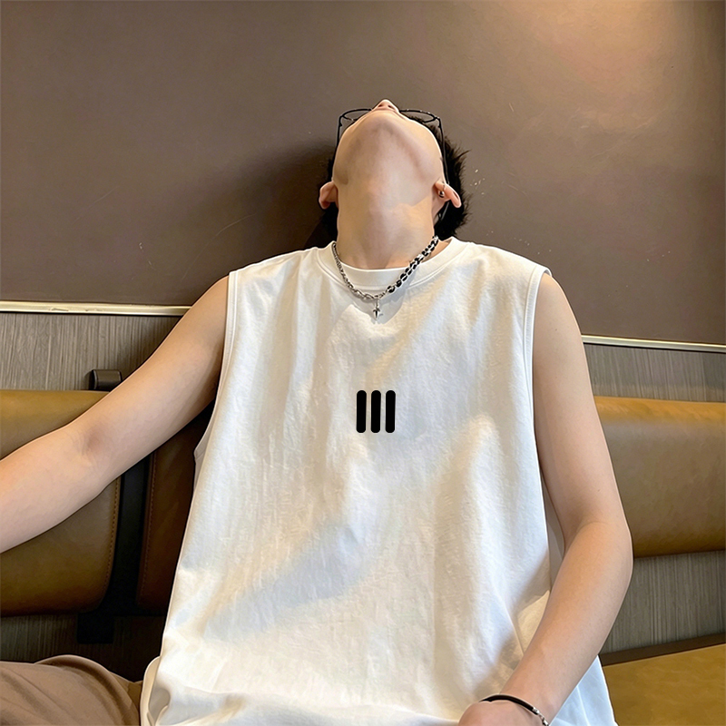 Three-Stripe Simple Breathable Sleeveless T-Shirt Loose Fit 220g Pure Cotton Tank Top Men's American-Style Sports Striped Vest Summer Model Three-Stripe Simple Breathable Sleeveless T-Shirt Loose Fit 220g Pure Cotton Tank Top Men's American-Style Sports Striped Vest Summer Model