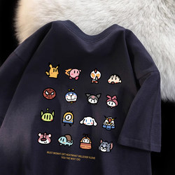 Chic Hong Kong Style Cartoon Anime Boys' T-Shirt Short Sleeve Summer Pure Cotton Heavyweight 260g Loose Versatile Youth Half-Sleeve