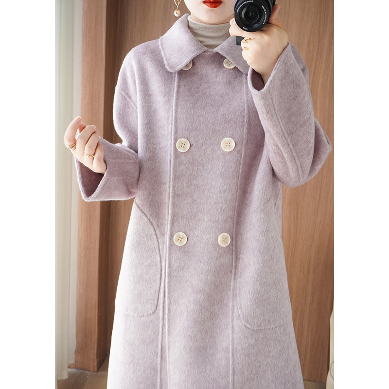 26 Autumn/Winter High-End Double-Sided Cashmere Coat for Women, Mid-Length Over-The-Knee Double-Breasted 100% Wool Coat