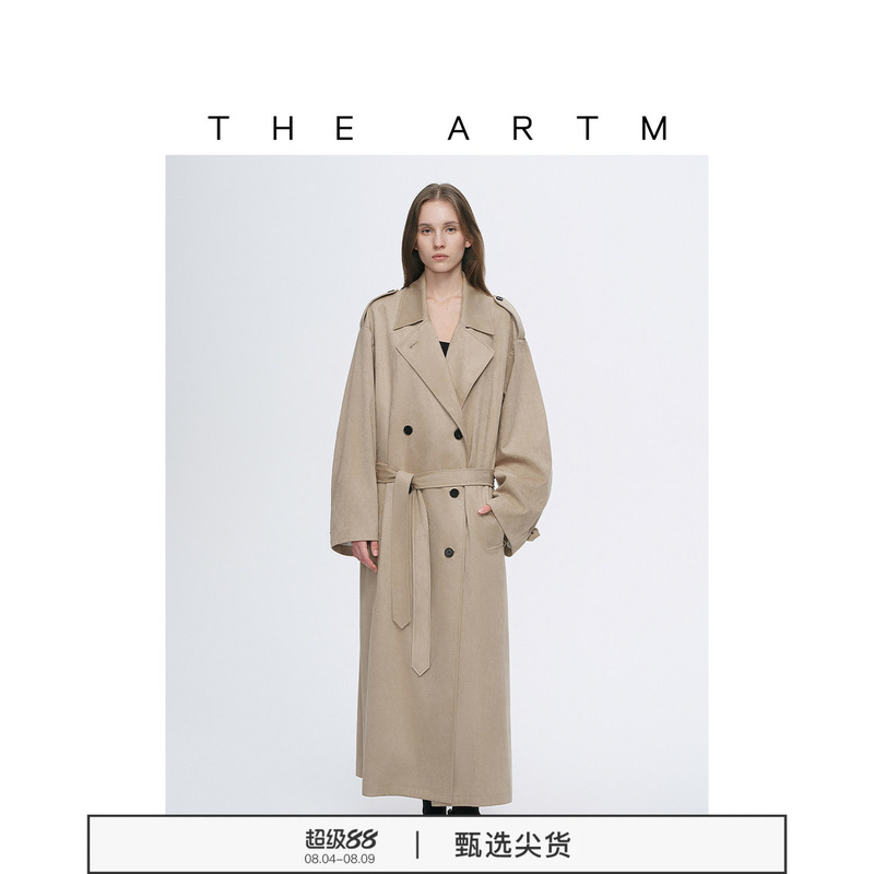 [Same Style as Zhang Jingyi] the Artm Micro-Velvet Classic Khaki Long Trench Coat for Women, British Style