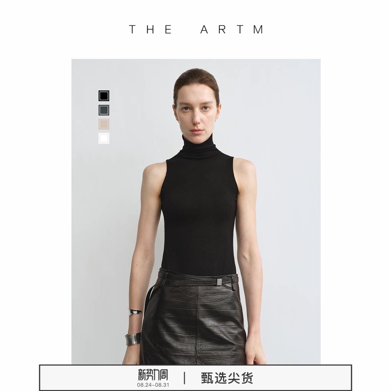 【Slow Luxury Life t Series】Theartm Machine Washable Wool Black High-Neck Knitted Sleeveless Vest for Women to Wear Outside