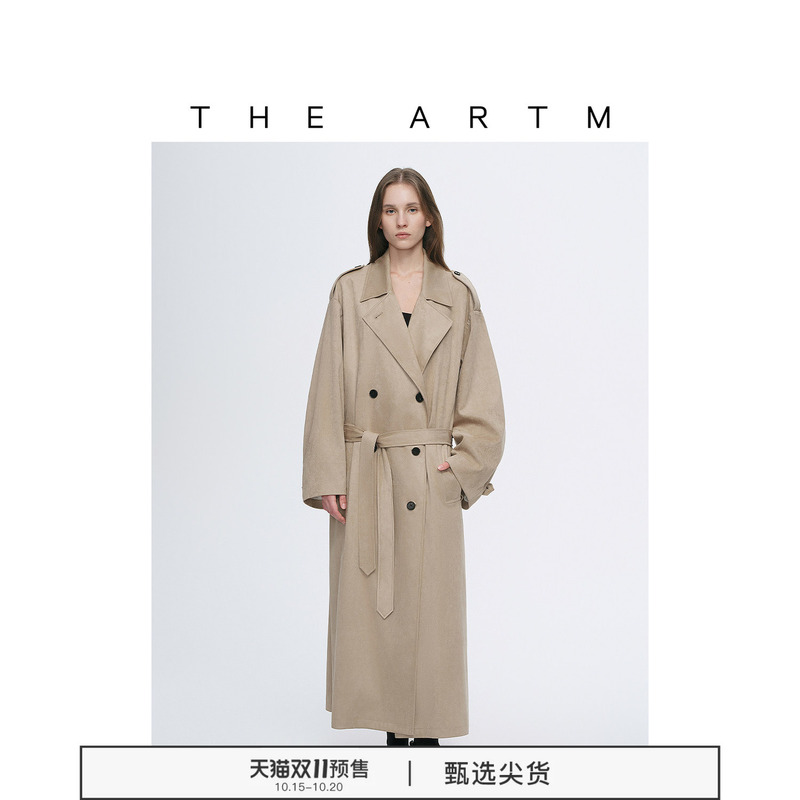 [Same Style as Zhang Jingyi] the Artm Micro-Velvet Classic Khaki Long Trench Coat for Women, British Style