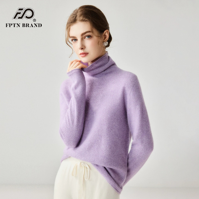 Purple High-End 100% Pure Cashmere Slim-Fit Women's Turtleneck Sweater 2026 Autumn/Winter Knit Base Layer Sweater Purple High-End 100% Pure Cashmere Slim-Fit Women's Turtleneck Sweater 2026 Autumn/Winter Knit Base Layer Sweater