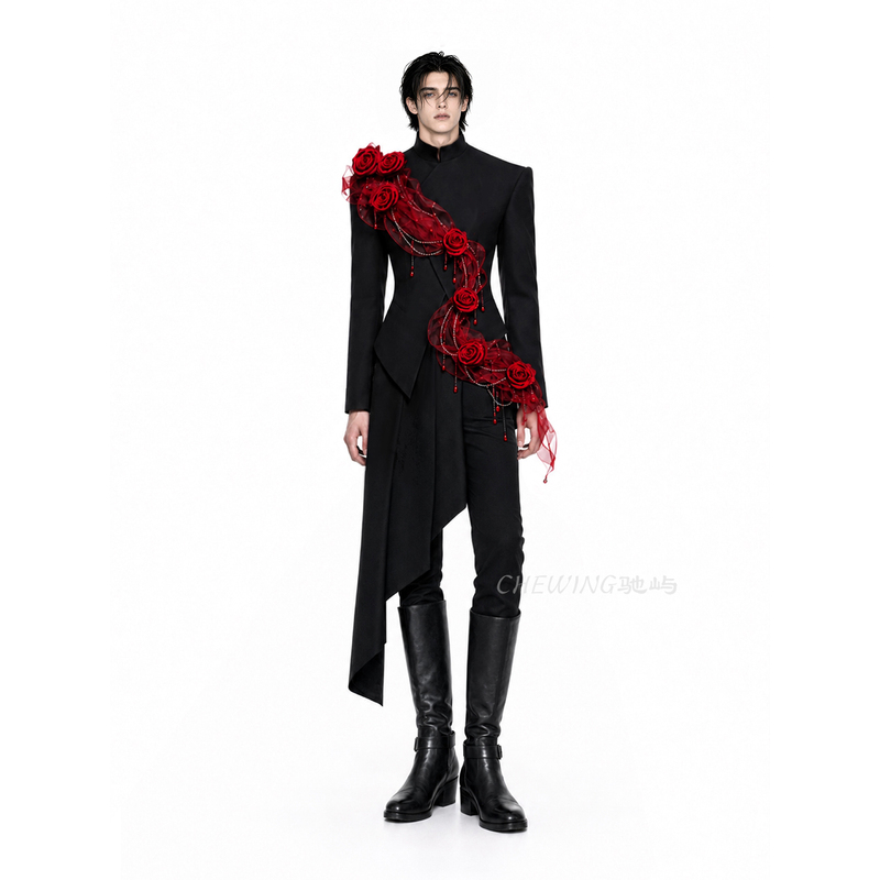 Chiyu【Rose Crossing】Irregular Cut Suit with a High-End Feel, Waist-Cinching Blazer for Stage Performances