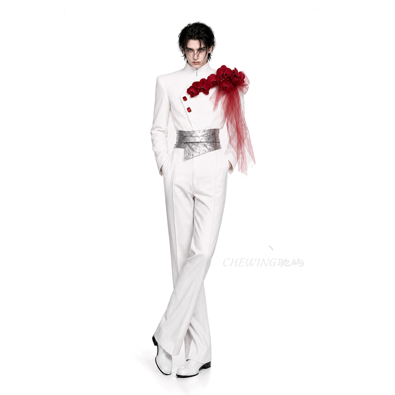 Chiyu【Red Orchid Silver Crown】Short Waist-Cinched Suit with a Stylish Design for Banquets and Performances, Men's Formal Suit
