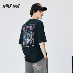 H5LY NO7 retro radio print men's and women's loose short-sleeved washed T-shirt